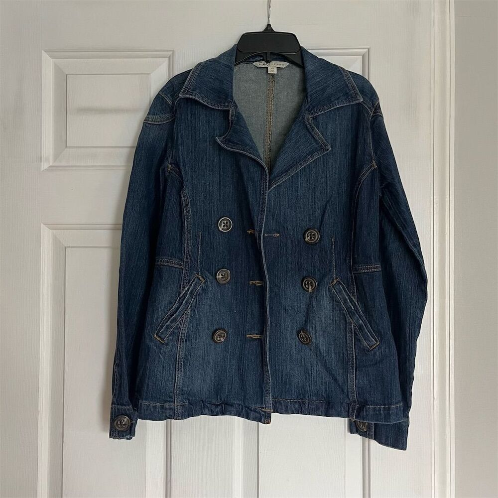 CAbi Women's XS Vintage Double-Breasted Denim Jacket Blue Casual